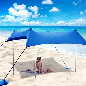 Lightweight but Heavy Duty Beach Canopy,Portable Tarp,Family Beach Sunshade Canopy UPF50 UV Protection Tent with 4 Aluminum Poles, 4 Sandbag Anchors (Size : 300300cm)