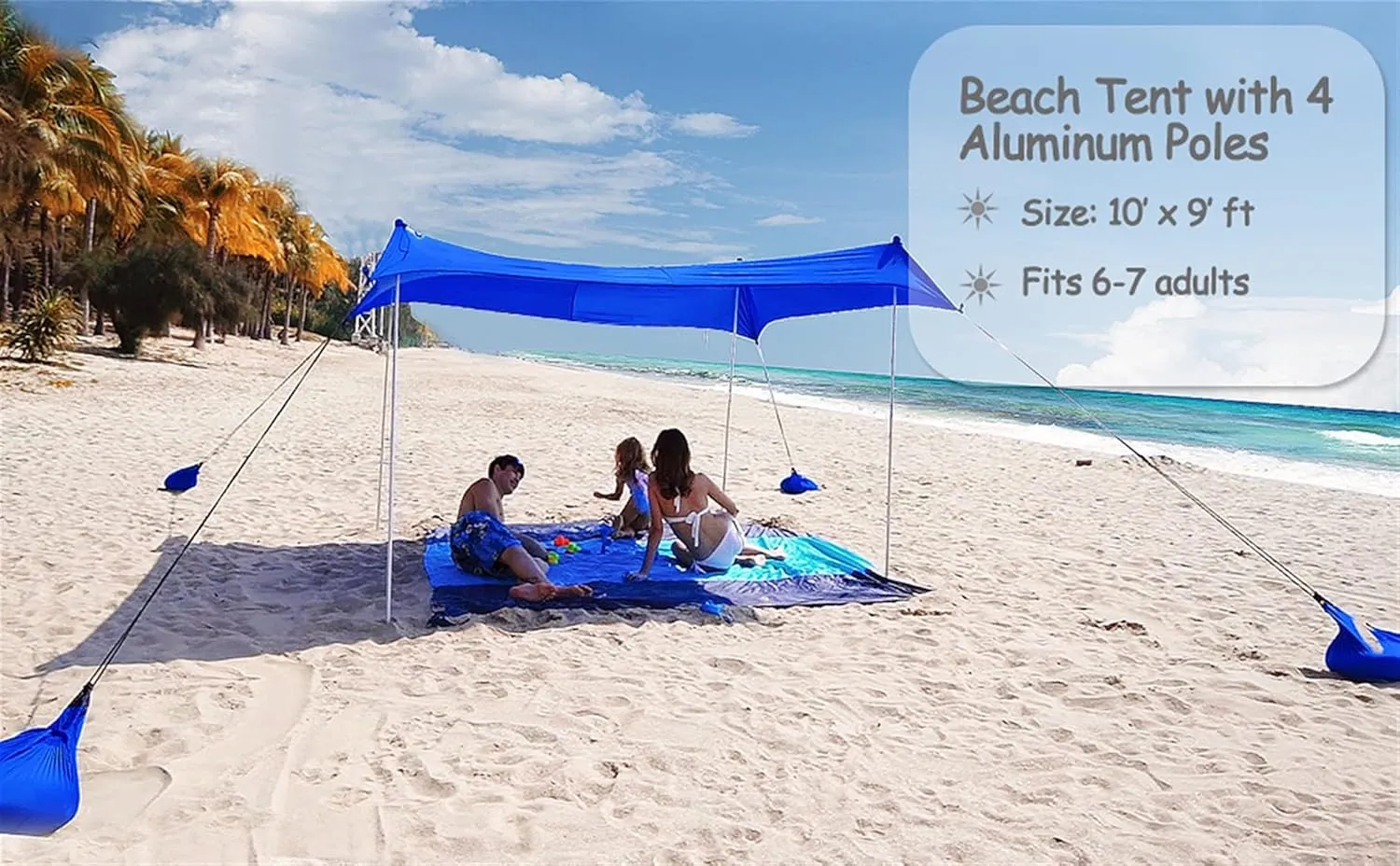 Lightweight but Heavy Duty Beach Canopy,Portable Tarp,Family Beach Sunshade Canopy UPF50 UV Protection Tent with 4 Aluminum Poles, 4 Sandbag Anchors (Size : 300300cm)