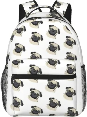 Lightweight Daypack Bookbag for Trekking Business Walking Cycling - Big Capacity Anti-Theft Multipurpose Carry On Bag, Cute Pug Dog Art Business Computer Bag