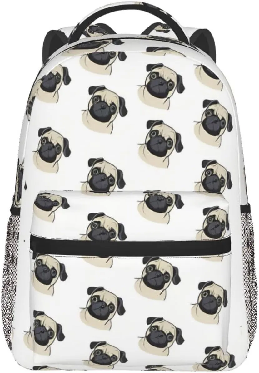 Lightweight Daypack Bookbag for Trekking Business Walking Cycling - Big Capacity Anti-Theft Multipurpose Carry On Bag, Cute Pug Dog Art Business Computer Bag
