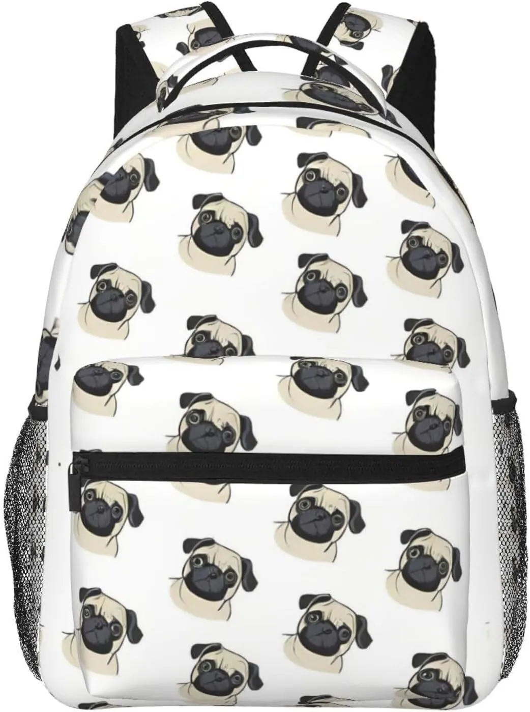 Lightweight Daypack Bookbag for Trekking Business Walking Cycling - Big Capacity Anti-Theft Multipurpose Carry On Bag, Cute Pug Dog Art Business Computer Bag