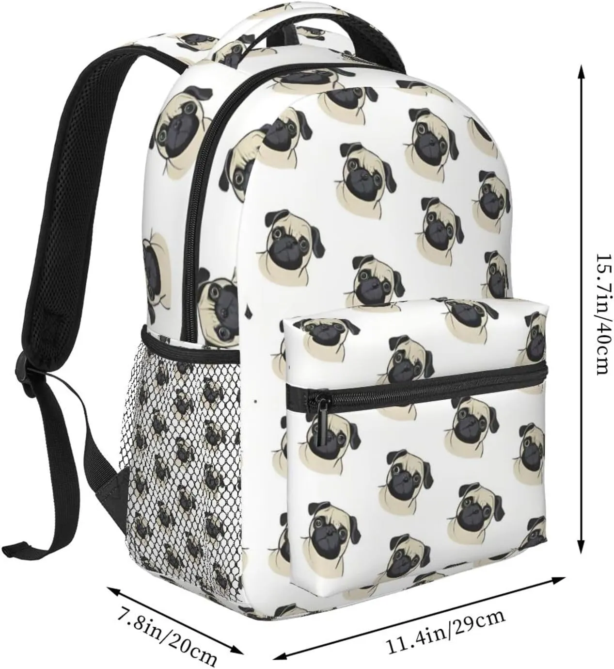 Lightweight Daypack Bookbag for Trekking Business Walking Cycling - Big Capacity Anti-Theft Multipurpose Carry On Bag, Cute Pug Dog Art Business Computer Bag
