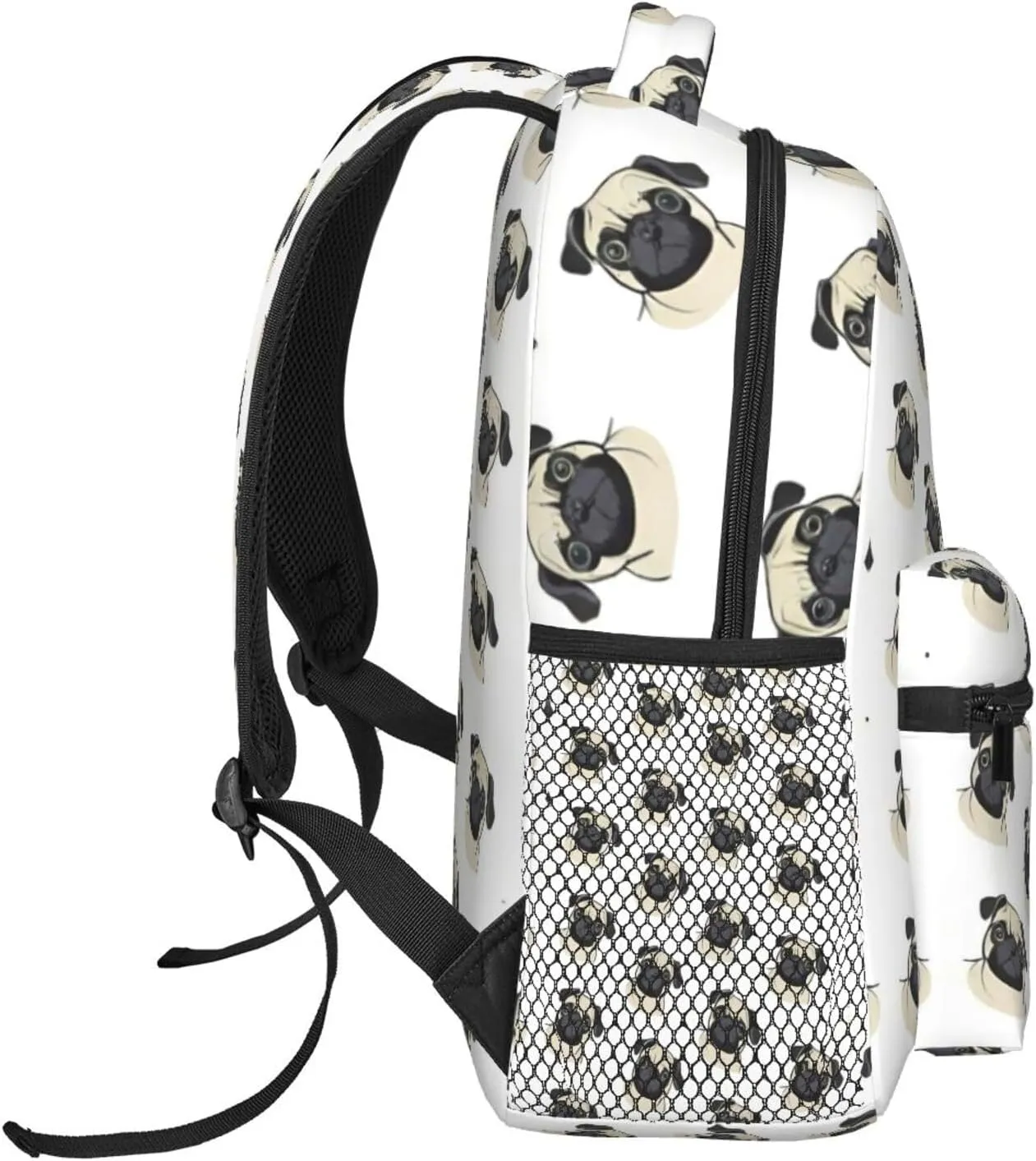 Lightweight Daypack Bookbag for Trekking Business Walking Cycling - Big Capacity Anti-Theft Multipurpose Carry On Bag, Cute Pug Dog Art Business Computer Bag
