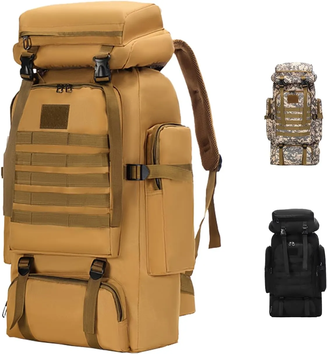 Lightweight Hiking Backpack 70L for Camping, Backpacking,Travel,Water Resistant Backpack for Women Men (khaki)