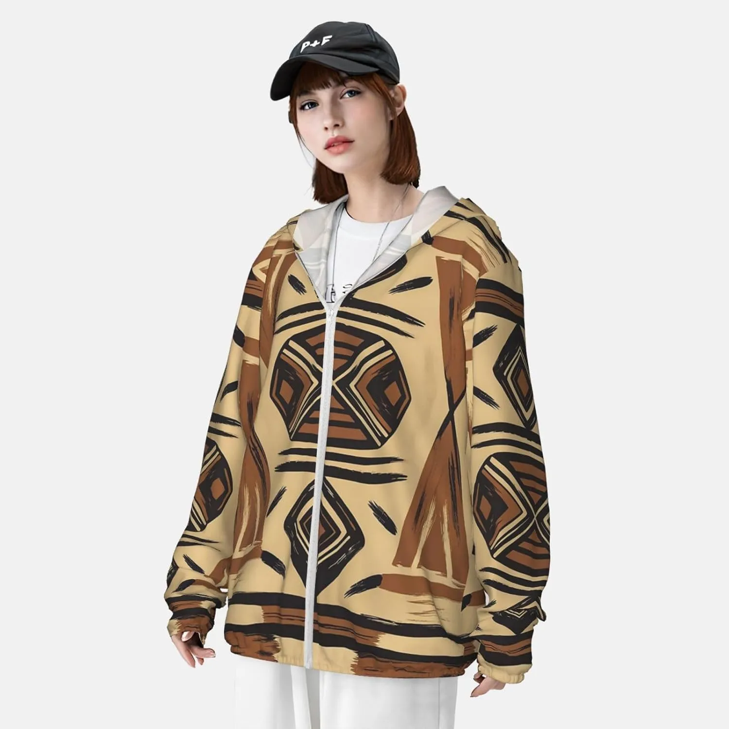 Lightweight UV Protection Sun Jacket, African elements Print Sportswear Hooded Sunblock Shirt for Outdoor