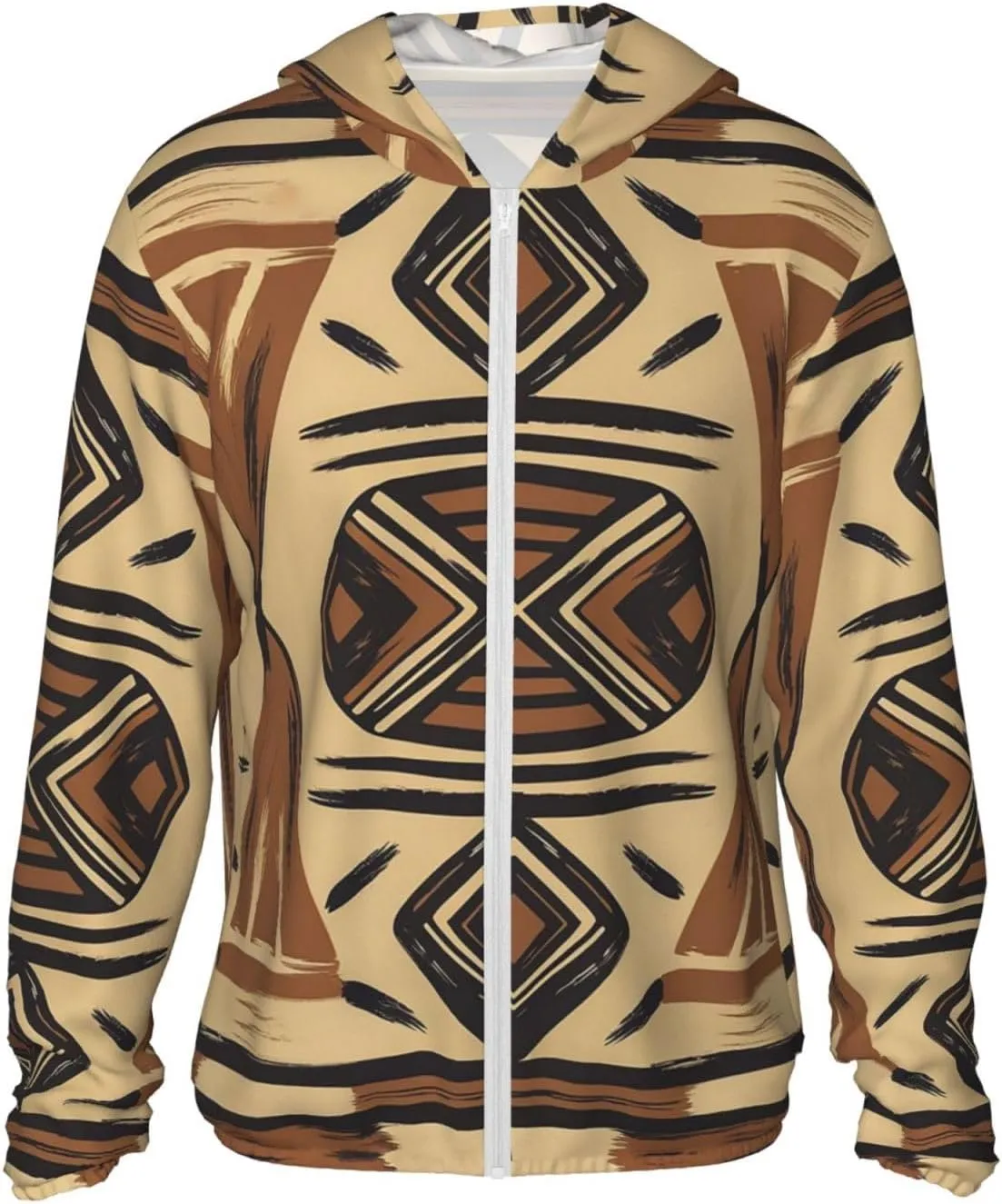 Lightweight UV Protection Sun Jacket, African elements Print Sportswear Hooded Sunblock Shirt for Outdoor