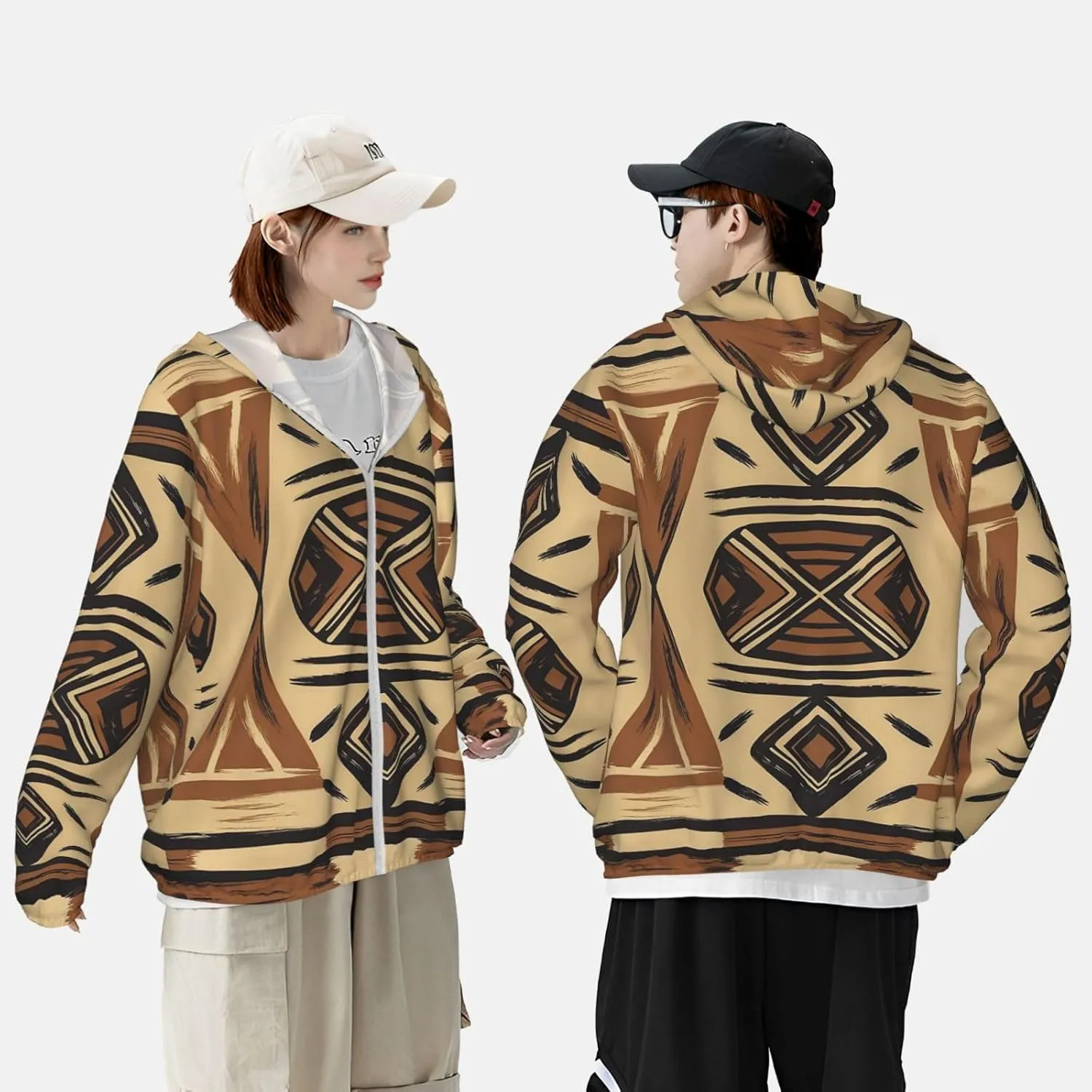 Lightweight UV Protection Sun Jacket, African elements Print Sportswear Hooded Sunblock Shirt for Outdoor