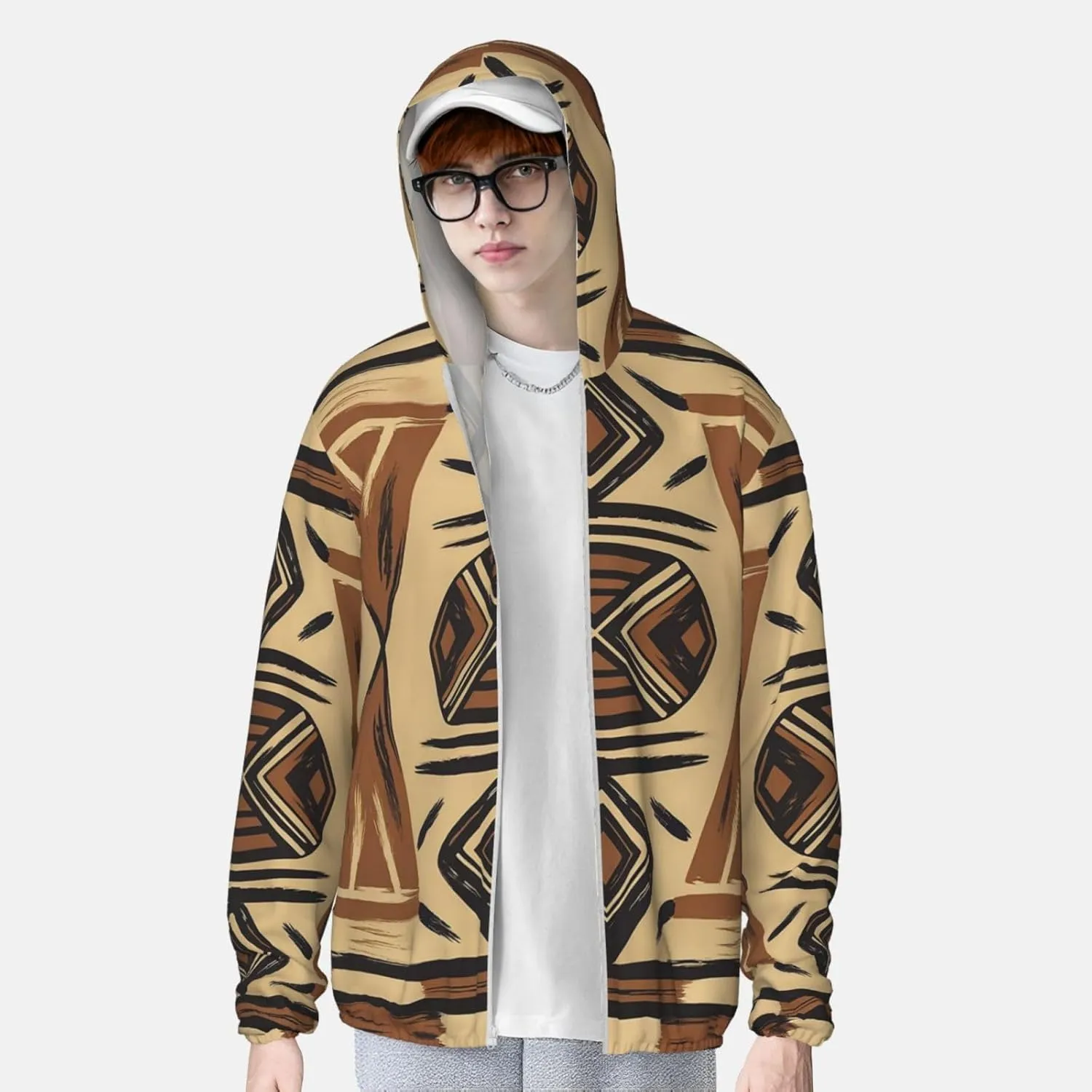 Lightweight UV Protection Sun Jacket, African elements Print Sportswear Hooded Sunblock Shirt for Outdoor