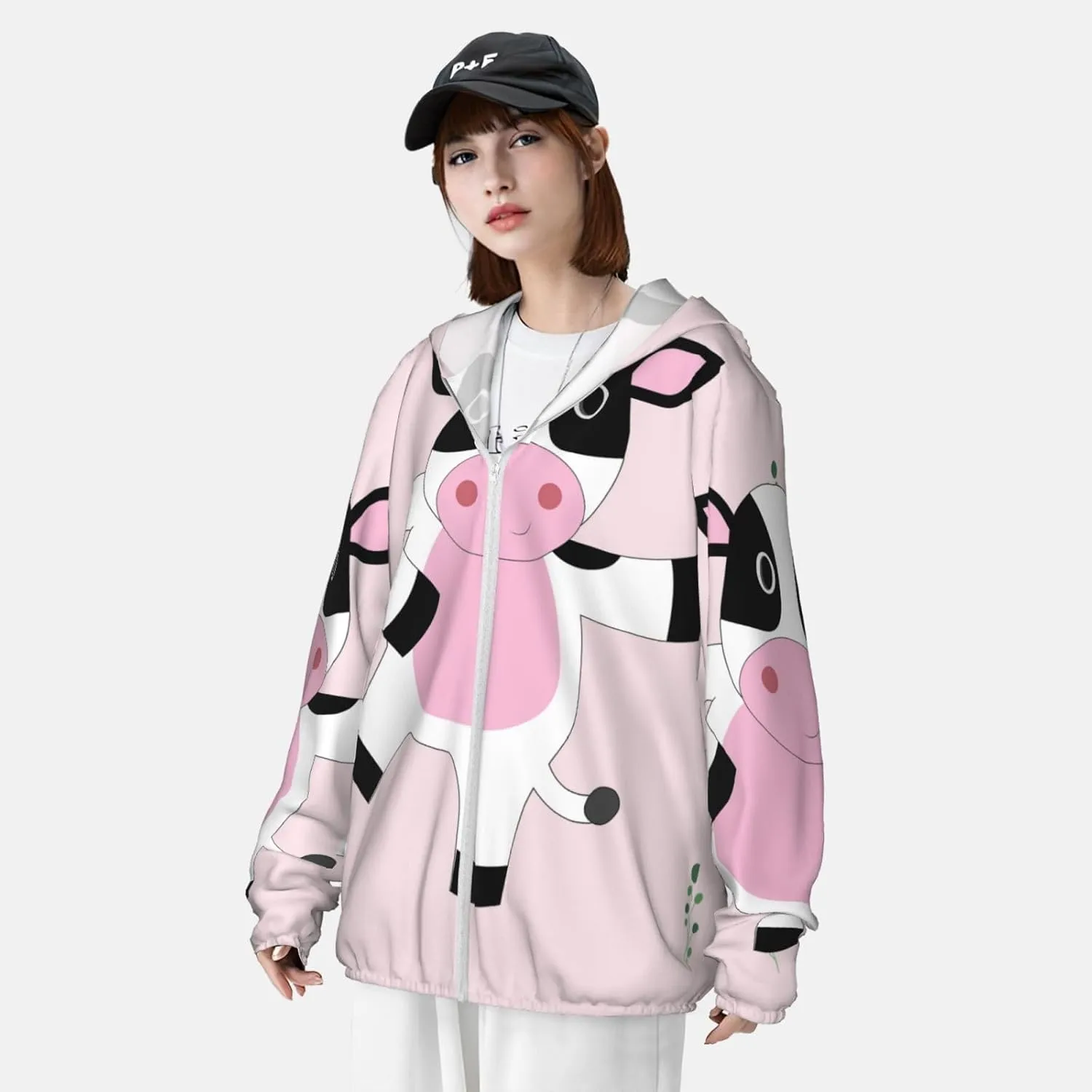 Lightweight UV Protection Sun Jacket, cartoon calf Print Sportswear Hooded Sunblock Shirt for Outdoor