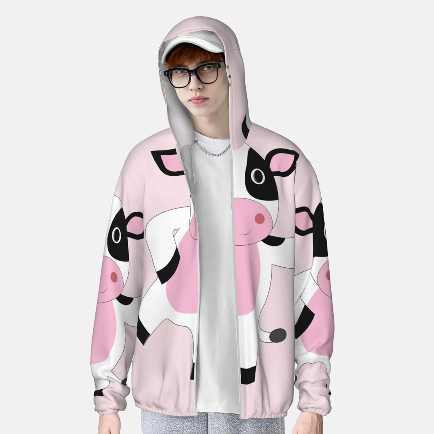 Lightweight UV Protection Sun Jacket, cartoon calf Print Sportswear Hooded Sunblock Shirt for Outdoor