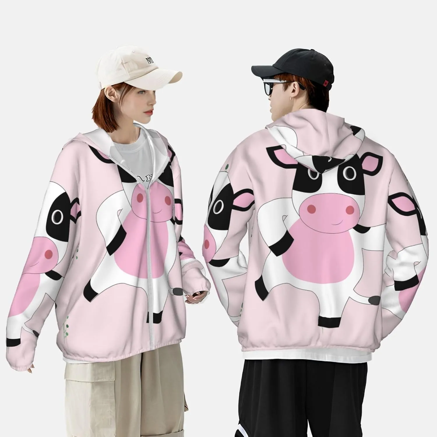 Lightweight UV Protection Sun Jacket, cartoon calf Print Sportswear Hooded Sunblock Shirt for Outdoor