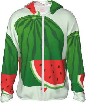Lightweight UV Protection Sun Jacket, cartoon watermelon Print Sportswear Hooded Sunblock Shirt for Outdoor