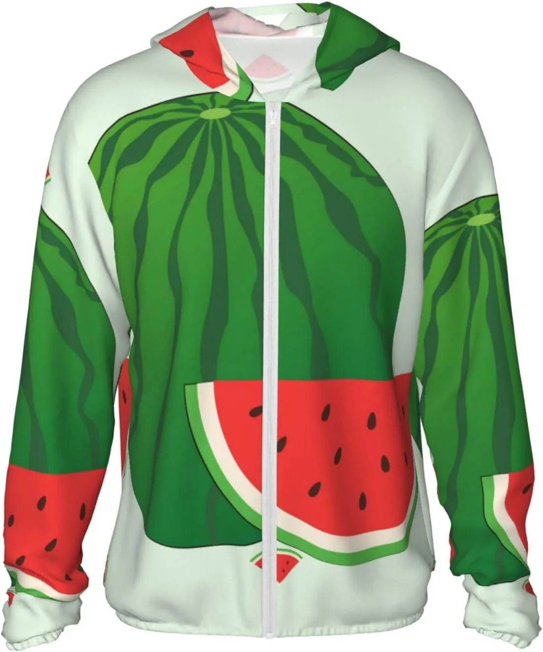 Lightweight UV Protection Sun Jacket, cartoon watermelon Print Sportswear Hooded Sunblock Shirt for Outdoor