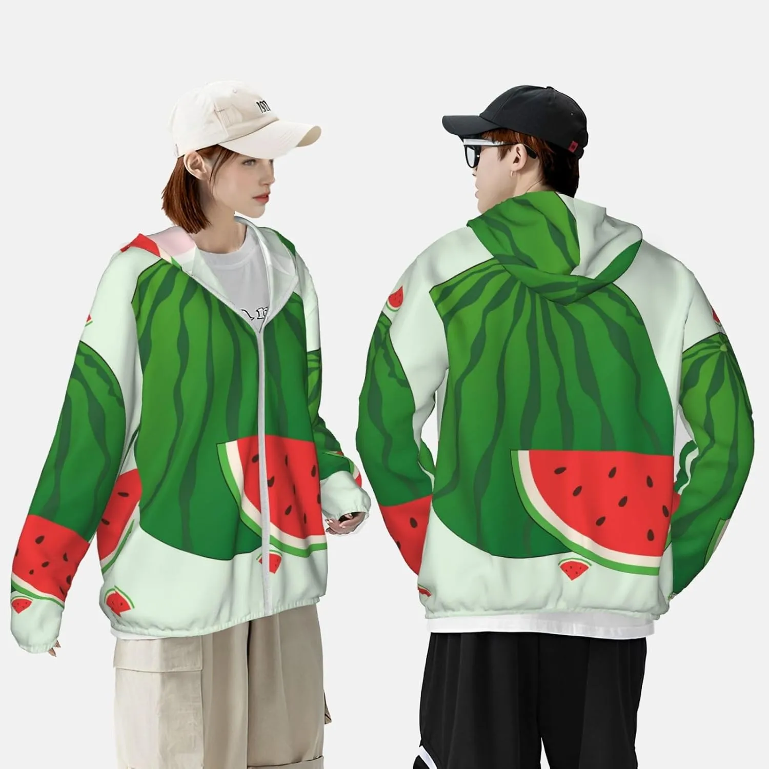 Lightweight UV Protection Sun Jacket, cartoon watermelon Print Sportswear Hooded Sunblock Shirt for Outdoor