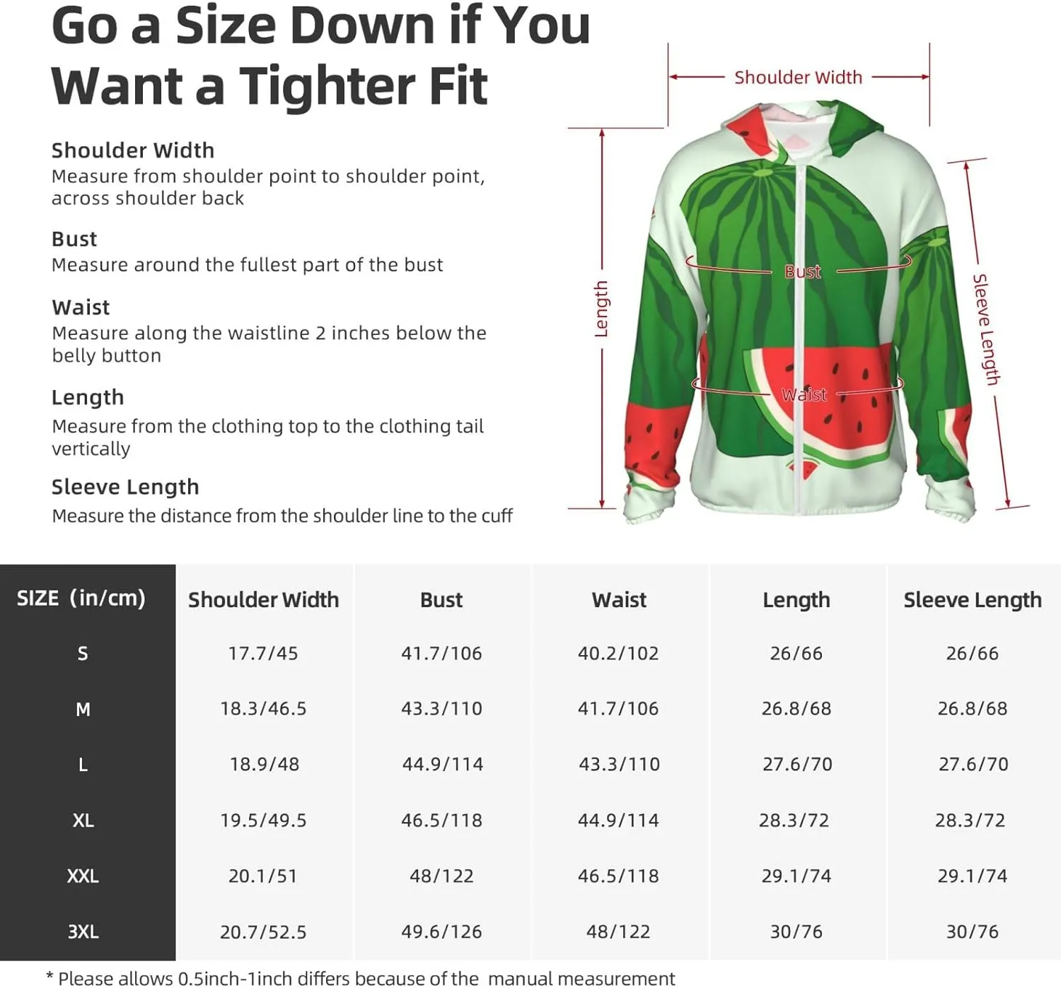 Lightweight UV Protection Sun Jacket, cartoon watermelon Print Sportswear Hooded Sunblock Shirt for Outdoor