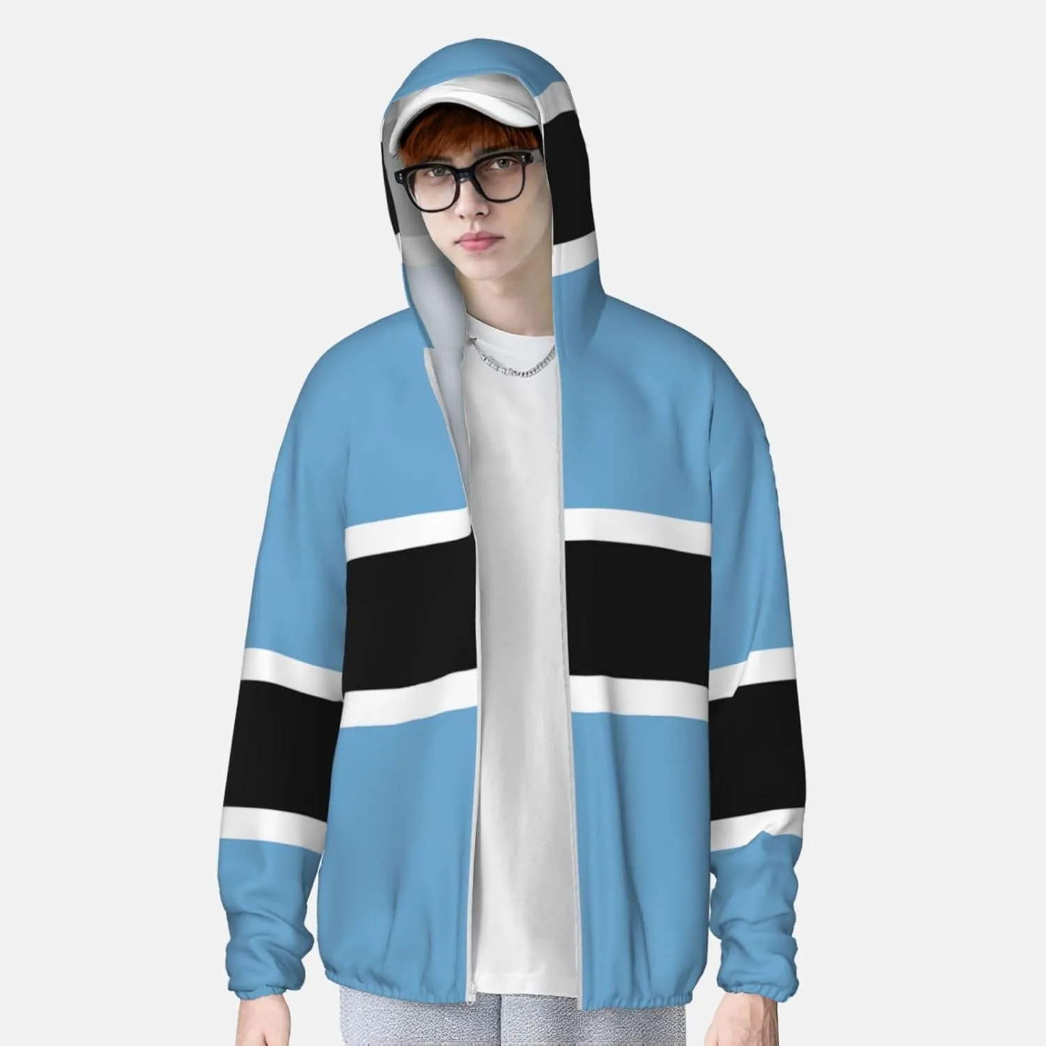Lightweight UV Protection Sun Jacket, Flag of Botswana Print Sportswear Hooded Sunblock Shirt for Outdoor