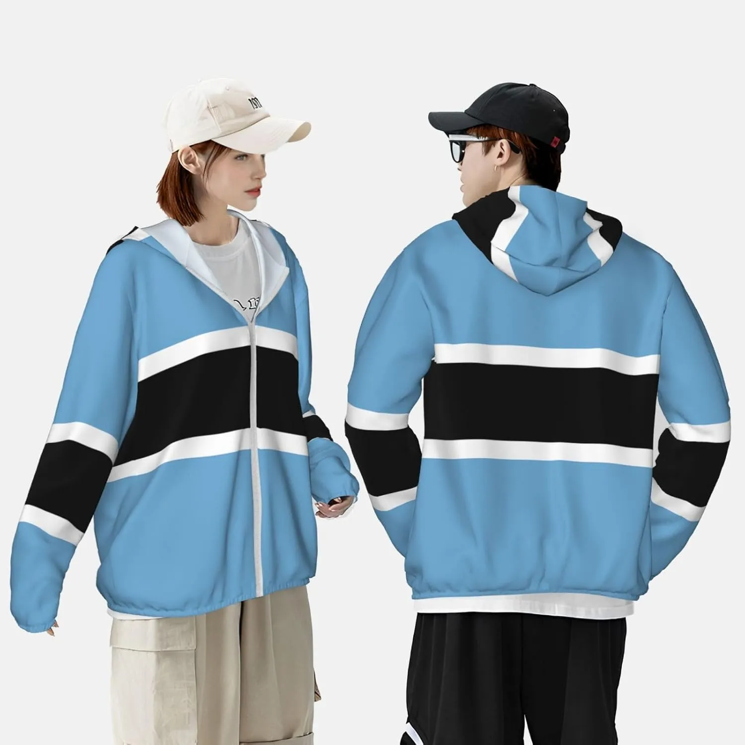 Lightweight UV Protection Sun Jacket, Flag of Botswana Print Sportswear Hooded Sunblock Shirt for Outdoor