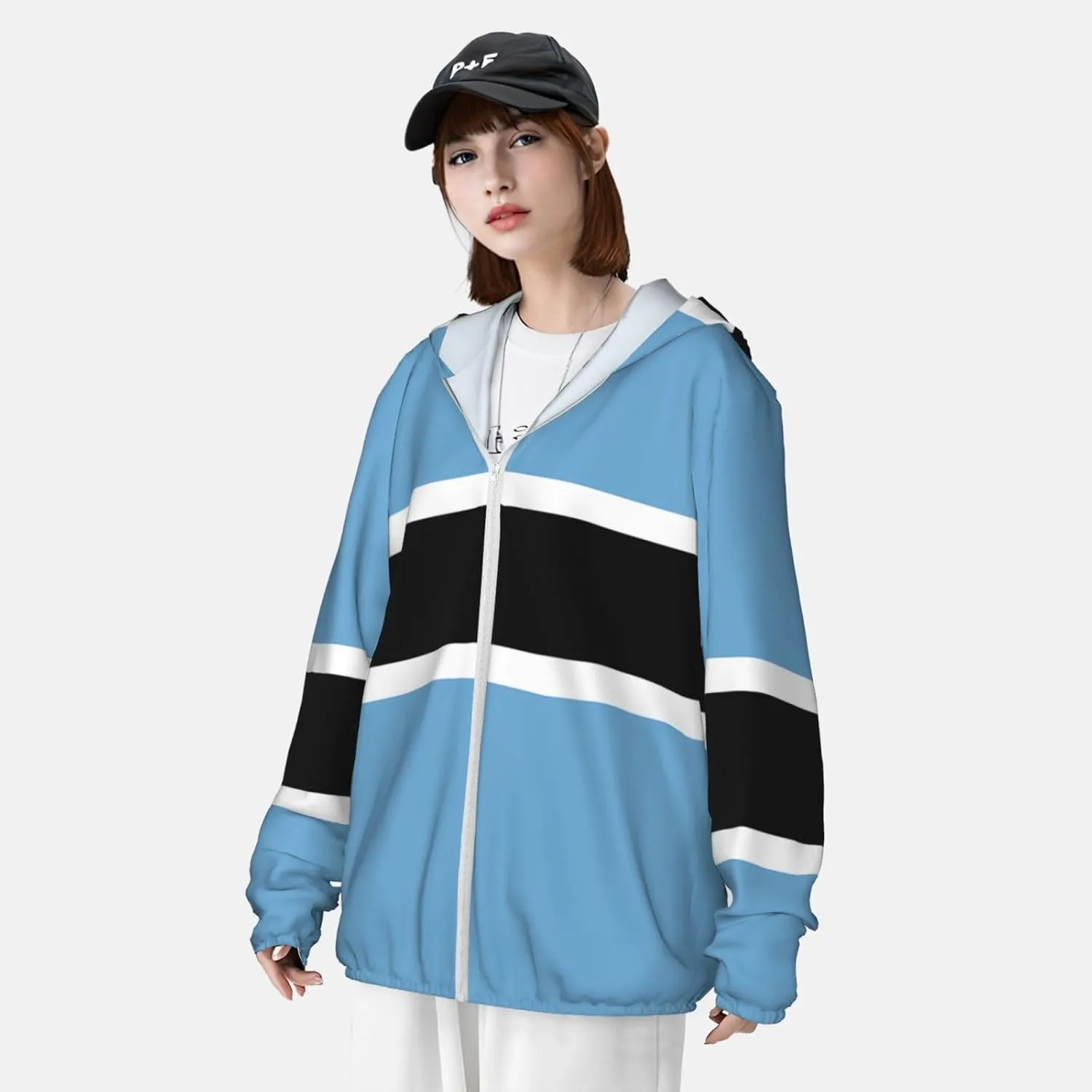 Lightweight UV Protection Sun Jacket, Flag of Botswana Print Sportswear Hooded Sunblock Shirt for Outdoor