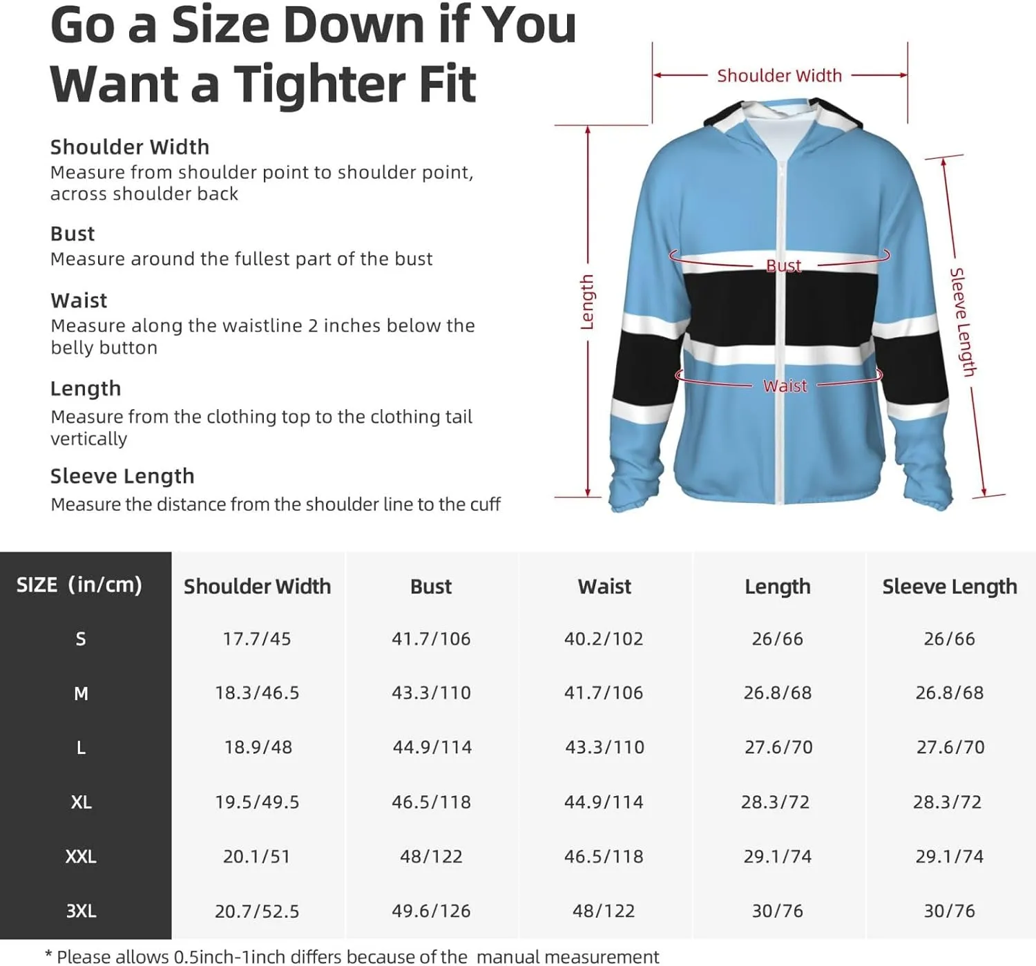 Lightweight UV Protection Sun Jacket, Flag of Botswana Print Sportswear Hooded Sunblock Shirt for Outdoor