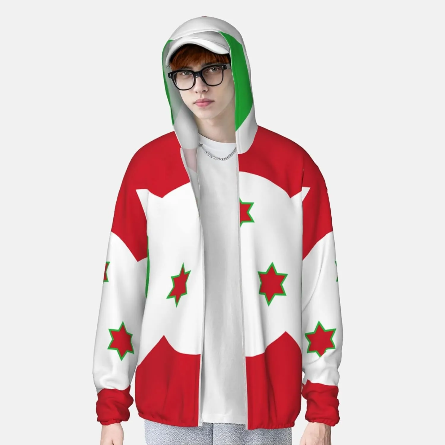 Lightweight UV Protection Sun Jacket, Flag of Burundi Print Sportswear Hooded Sunblock Shirt for Outdoor