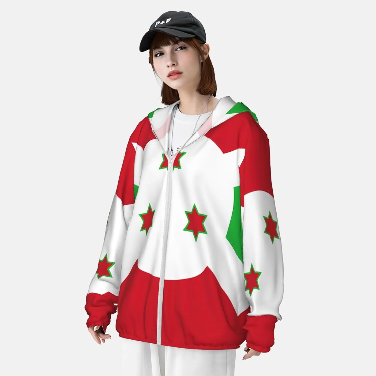 Lightweight UV Protection Sun Jacket, Flag of Burundi Print Sportswear Hooded Sunblock Shirt for Outdoor
