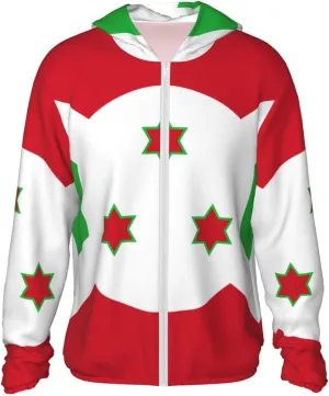 Lightweight UV Protection Sun Jacket, Flag of Burundi Print Sportswear Hooded Sunblock Shirt for Outdoor