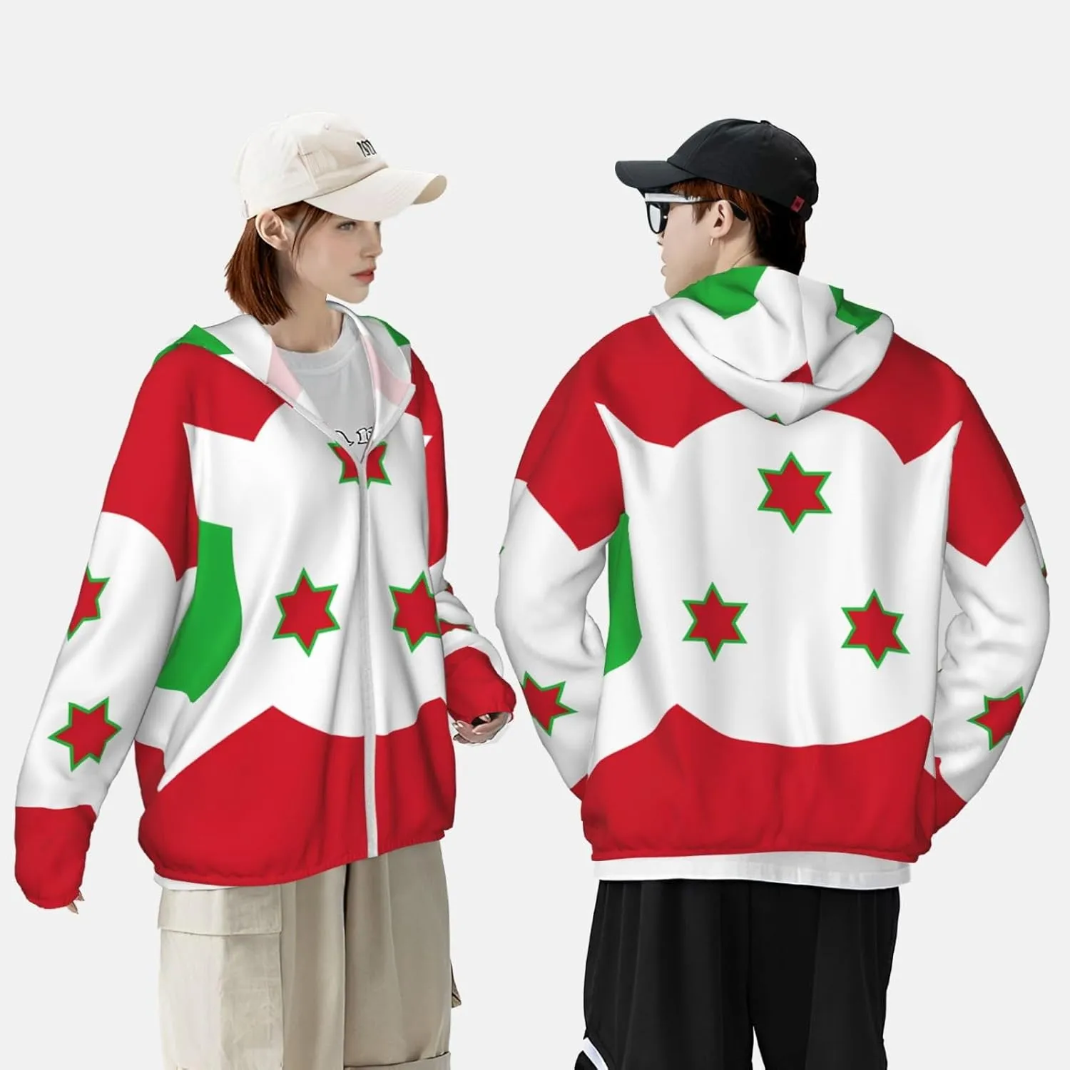 Lightweight UV Protection Sun Jacket, Flag of Burundi Print Sportswear Hooded Sunblock Shirt for Outdoor