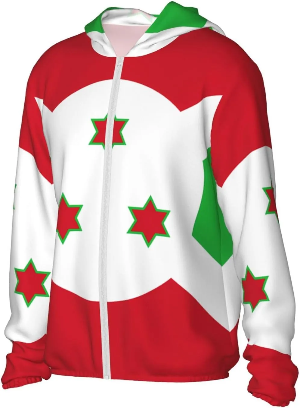 Lightweight UV Protection Sun Jacket, Flag of Burundi Print Sportswear Hooded Sunblock Shirt for Outdoor