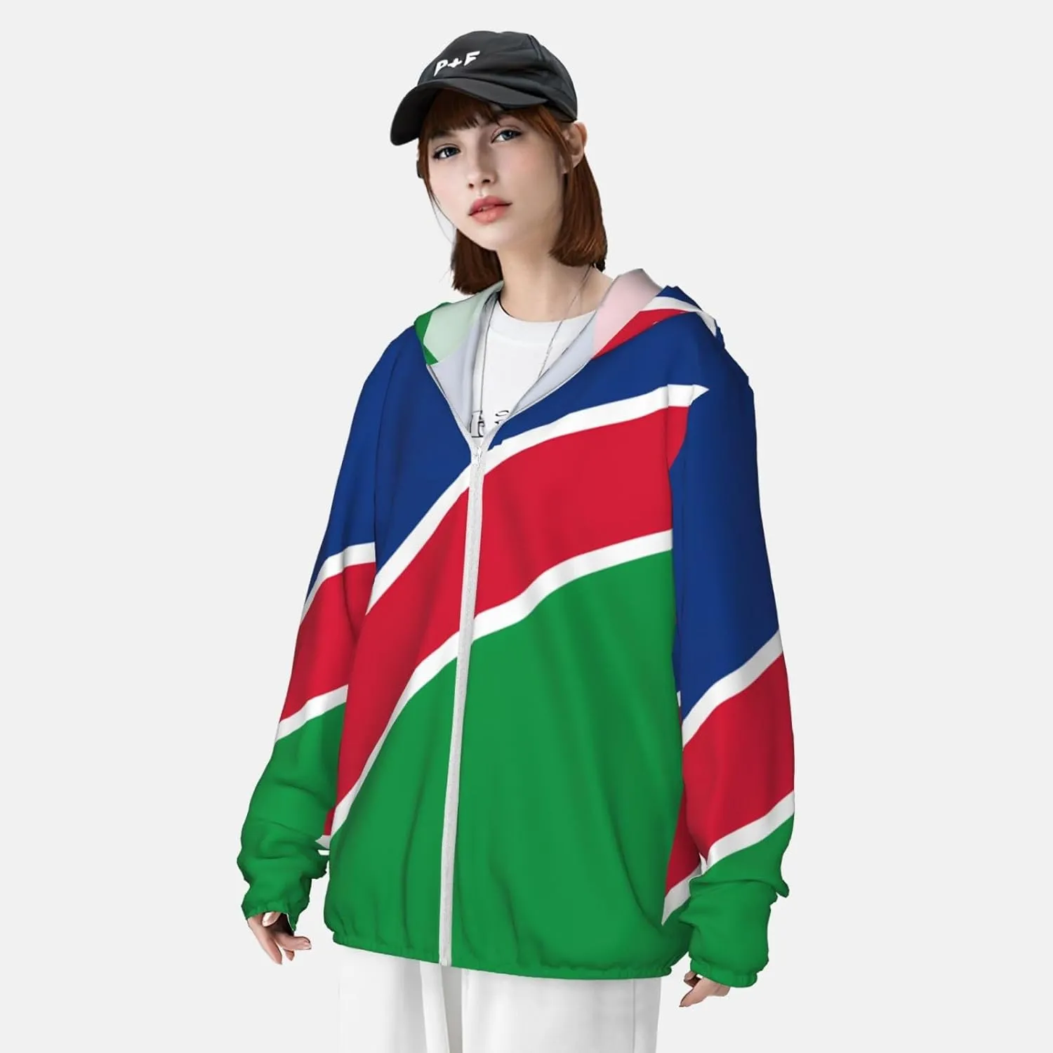 Lightweight UV Protection Sun Jacket, Flag of Namibia Print Sportswear Hooded Sunblock Shirt for Outdoor