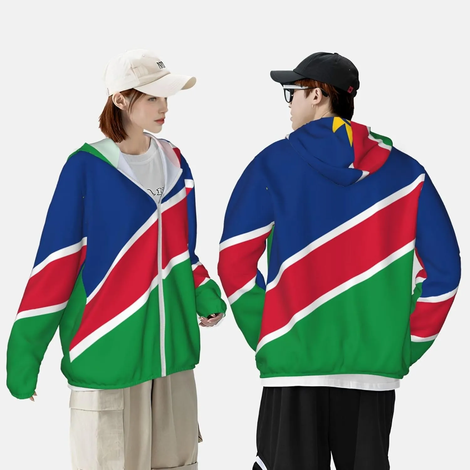 Lightweight UV Protection Sun Jacket, Flag of Namibia Print Sportswear Hooded Sunblock Shirt for Outdoor
