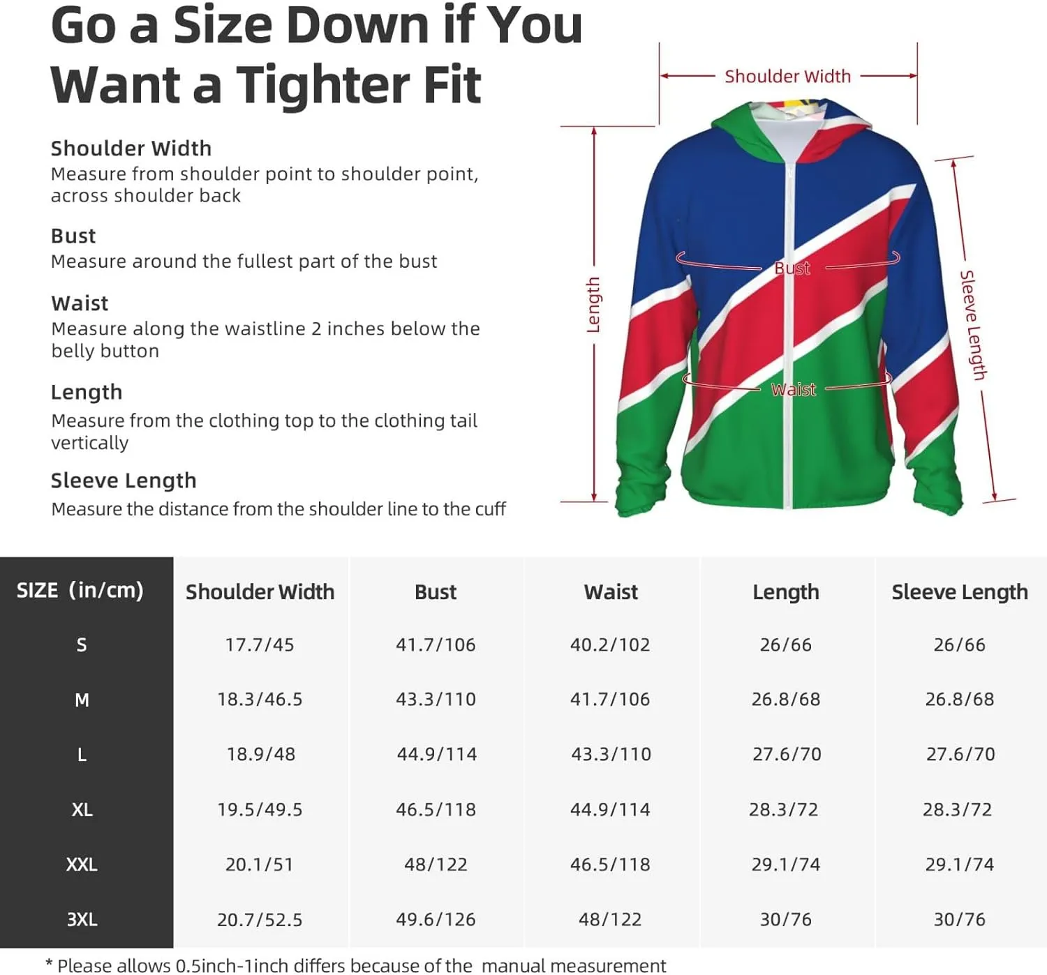 Lightweight UV Protection Sun Jacket, Flag of Namibia Print Sportswear Hooded Sunblock Shirt for Outdoor