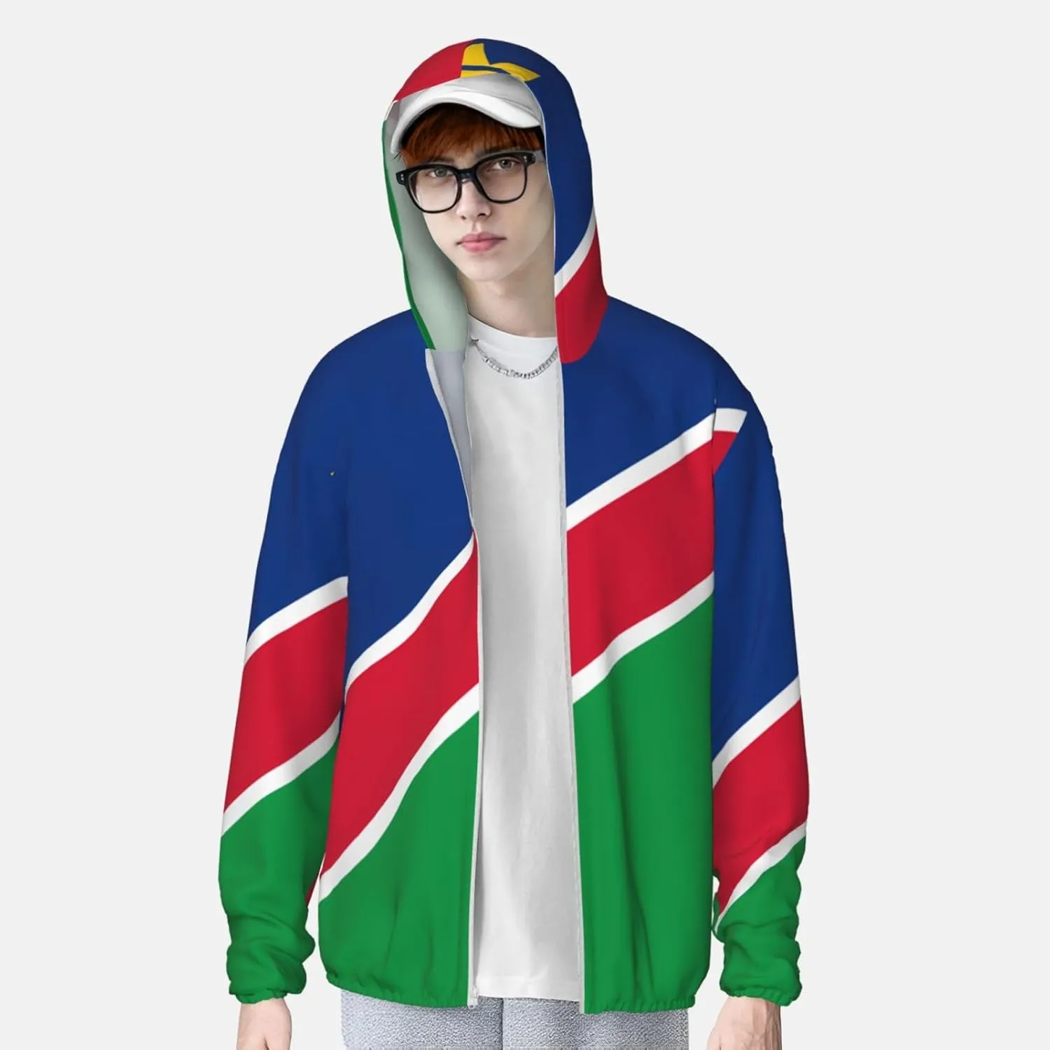 Lightweight UV Protection Sun Jacket, Flag of Namibia Print Sportswear Hooded Sunblock Shirt for Outdoor