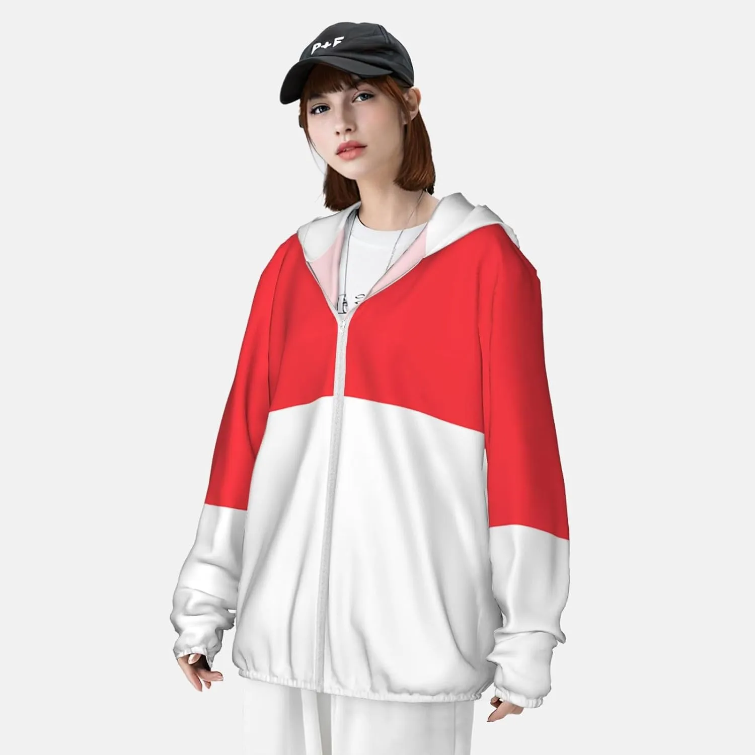 Lightweight UV Protection Sun Jacket, Indonesian Flag Print Sportswear Hooded Sunblock Shirt for Outdoor