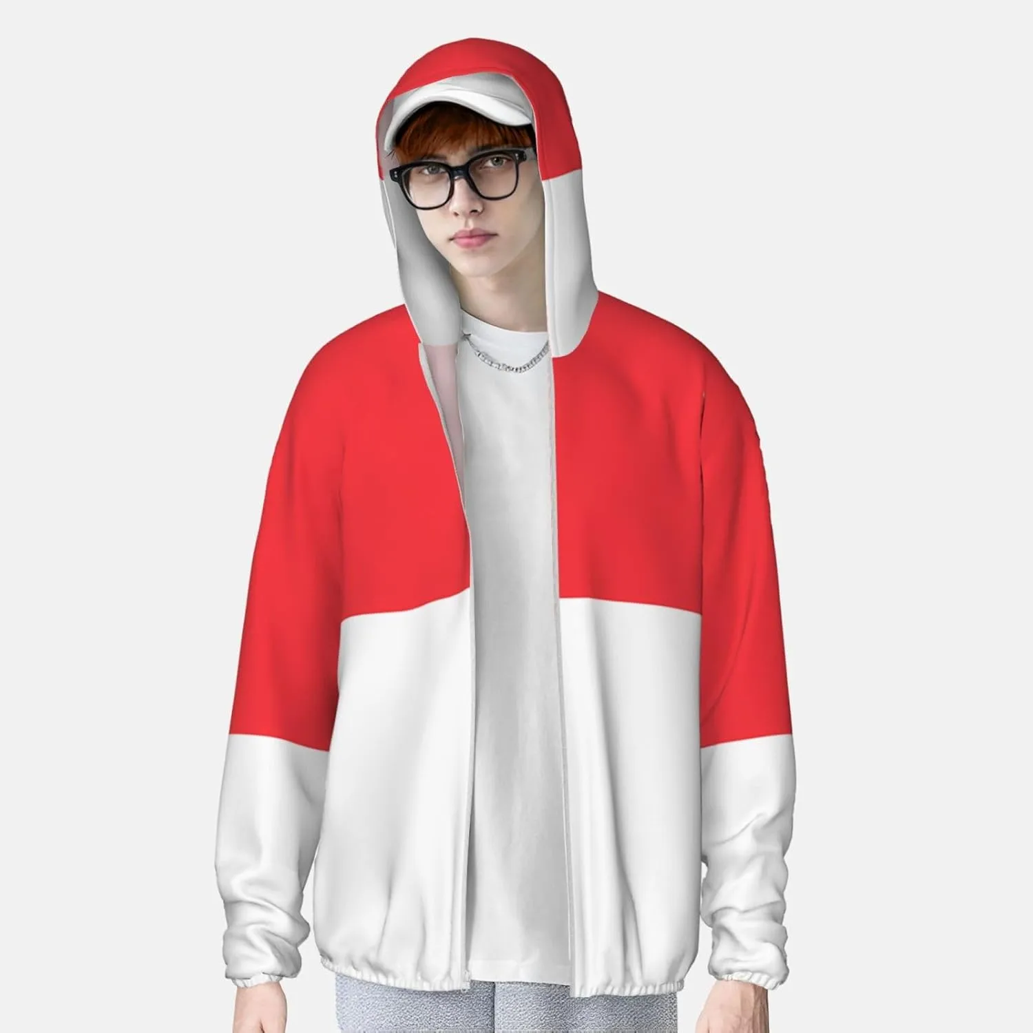 Lightweight UV Protection Sun Jacket, Indonesian Flag Print Sportswear Hooded Sunblock Shirt for Outdoor