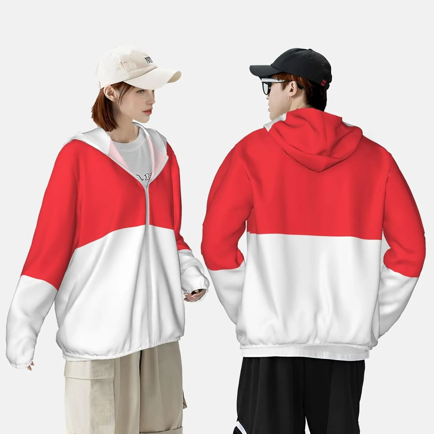 Lightweight UV Protection Sun Jacket, Indonesian Flag Print Sportswear Hooded Sunblock Shirt for Outdoor