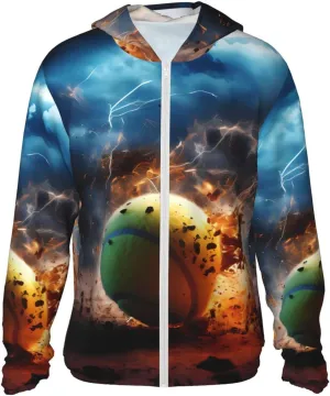 Lightweight UV Protection Sun Jacket, Lightning Tennis Print Sportswear Hooded Sunblock Shirt for Outdoor