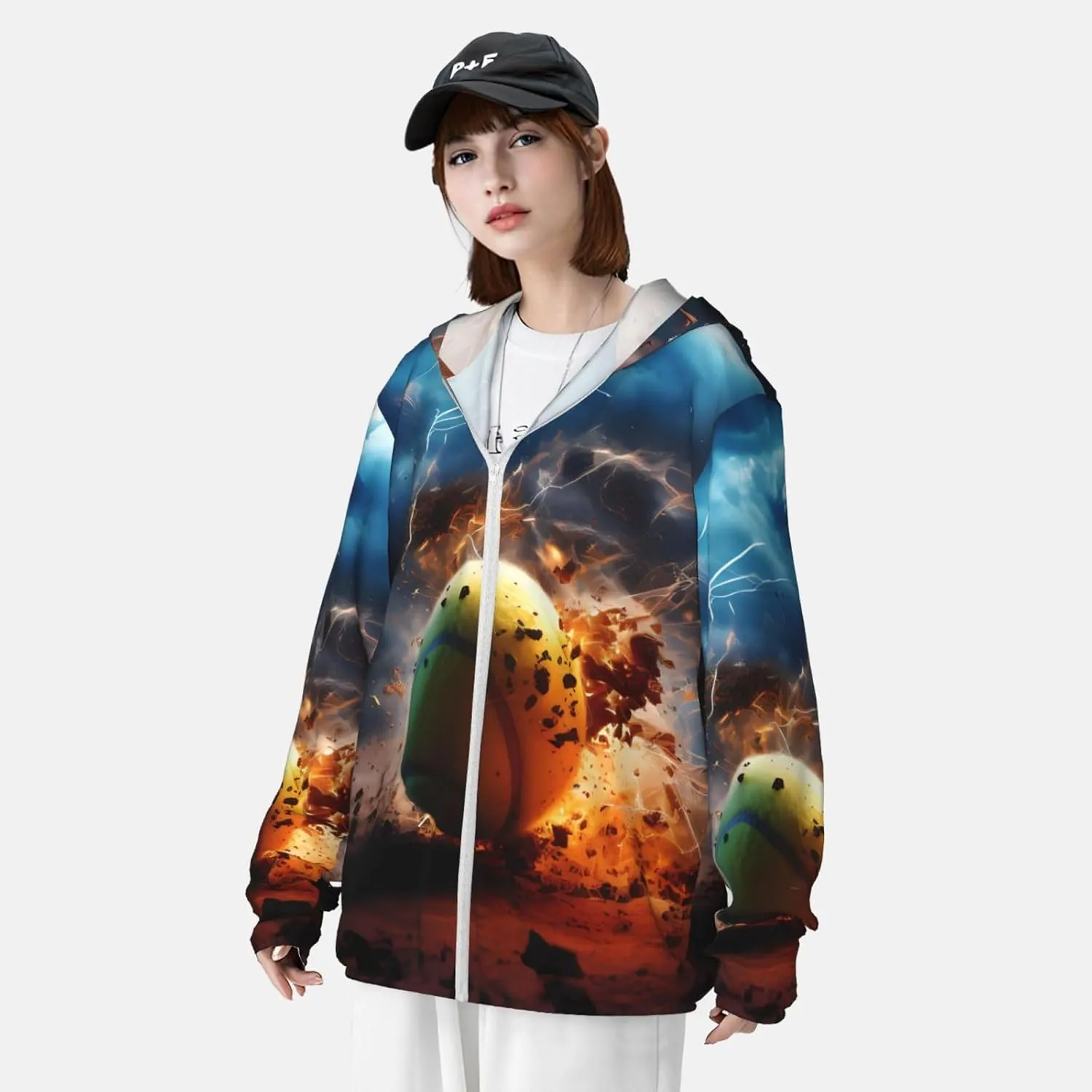 Lightweight UV Protection Sun Jacket, Lightning Tennis Print Sportswear Hooded Sunblock Shirt for Outdoor