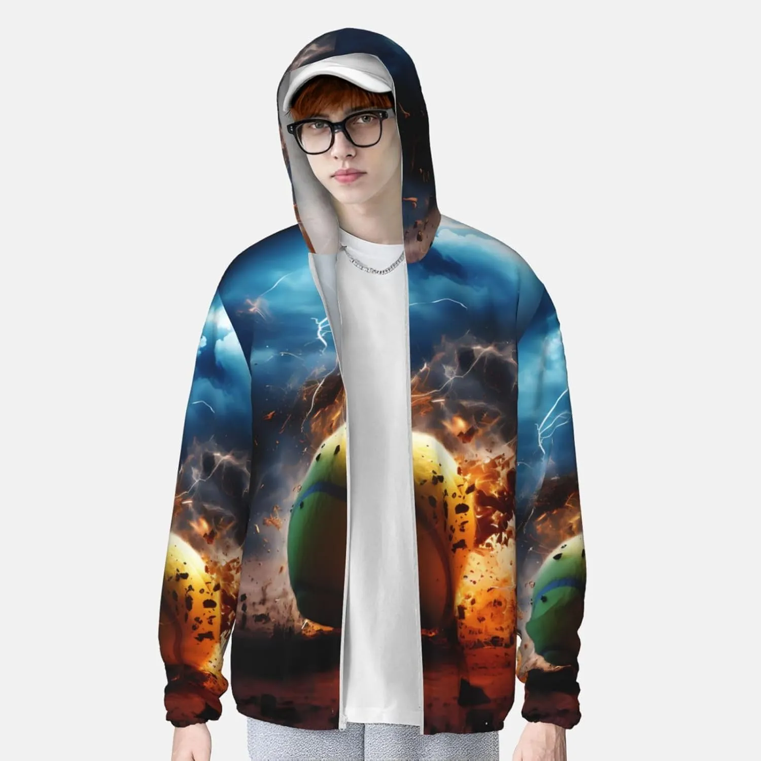 Lightweight UV Protection Sun Jacket, Lightning Tennis Print Sportswear Hooded Sunblock Shirt for Outdoor
