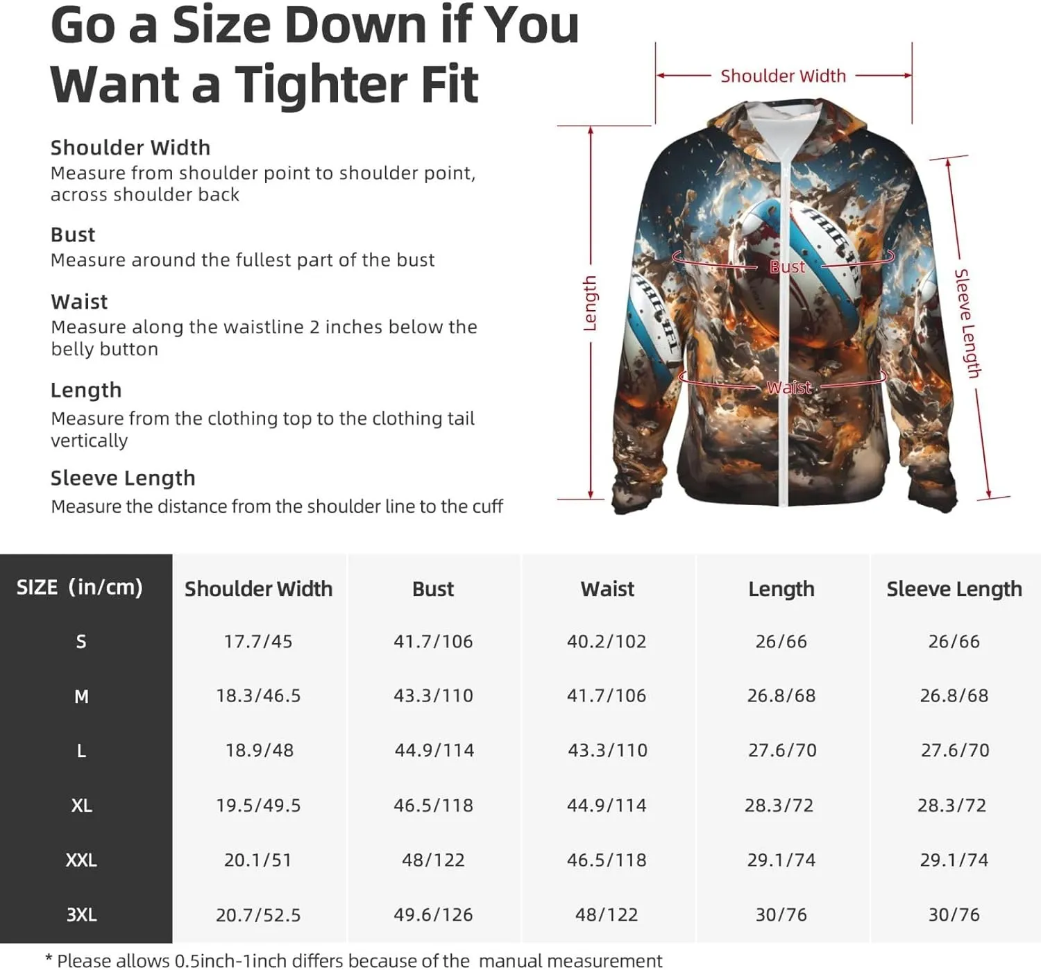 Lightweight UV Protection Sun Jacket, Rugby on Fire Print Sportswear Hooded Sunblock Shirt for Outdoor