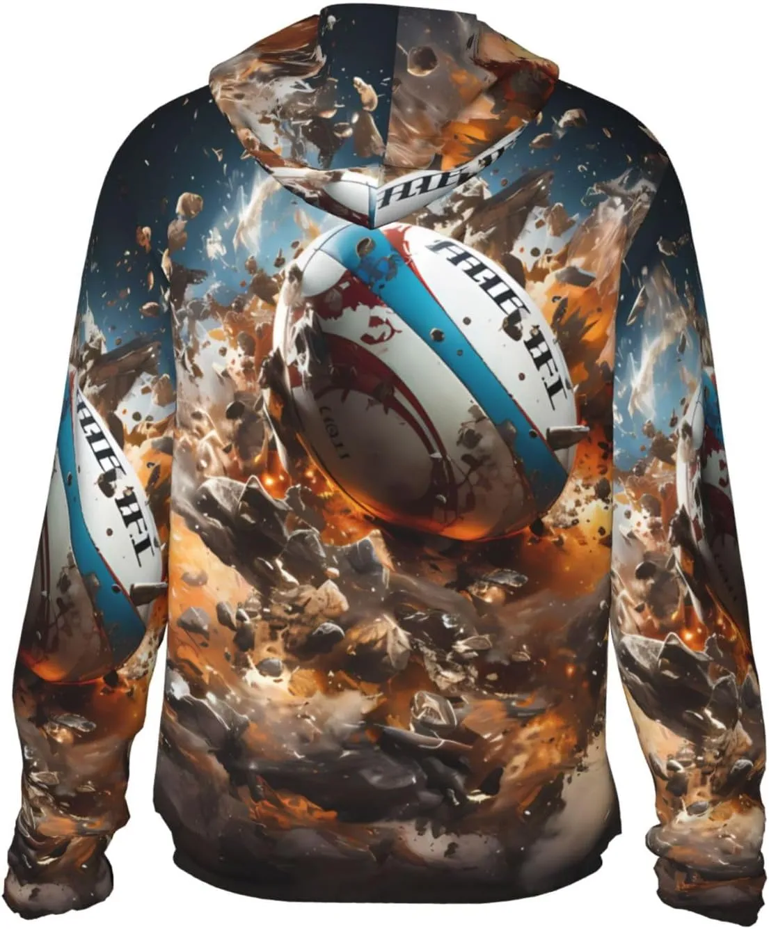 Lightweight UV Protection Sun Jacket, Rugby on Fire Print Sportswear Hooded Sunblock Shirt for Outdoor