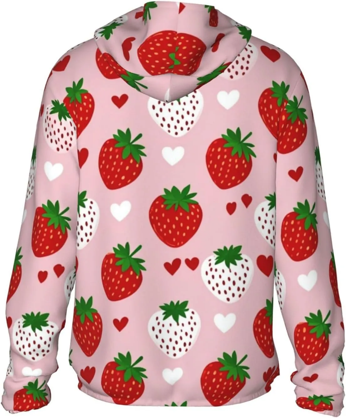 Lightweight UV Protection Sun Jacket, Strawberry and Heart Print Sportswear Hooded Sunblock Shirt for Outdoor