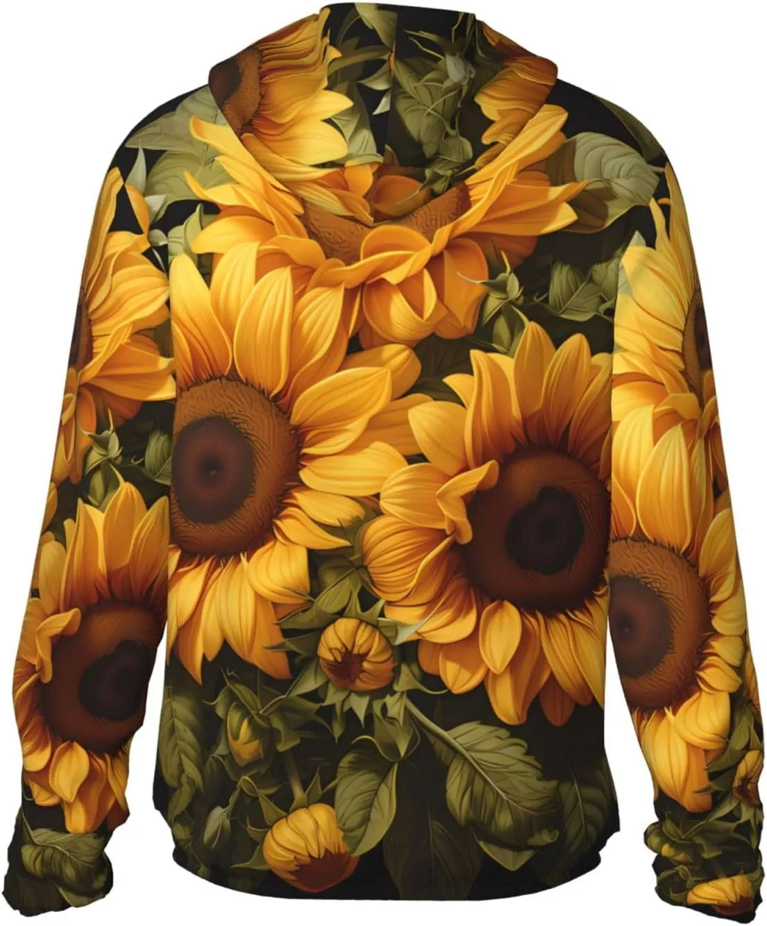 Lightweight UV Protection Sun Jacket, with the yellow sunflower Print Sportswear Hooded Sunblock Shirt for Outdoor