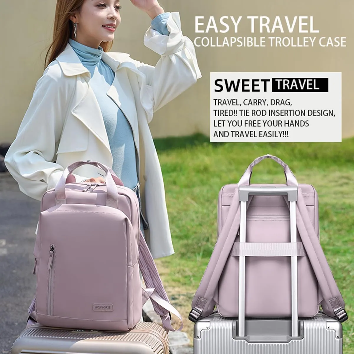 Lightweight Waterproof Travel Backpack for Women – 0.6KG, 15-Inch Laptop Compartment, Anti-Theft Design, Durable & Stylish (Pink/Green/Black)