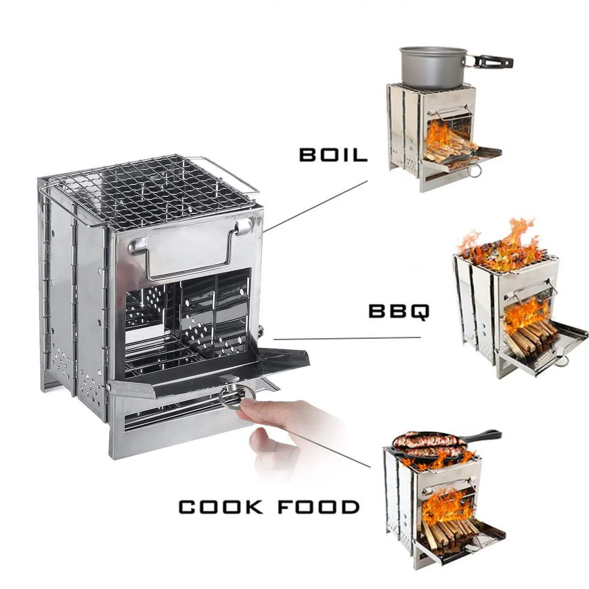 Lightweight Wood Stove: Folding Design for Outdoor Cooking and BBQ