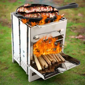 Lightweight Wood Stove: Folding Design for Outdoor Cooking and BBQ
