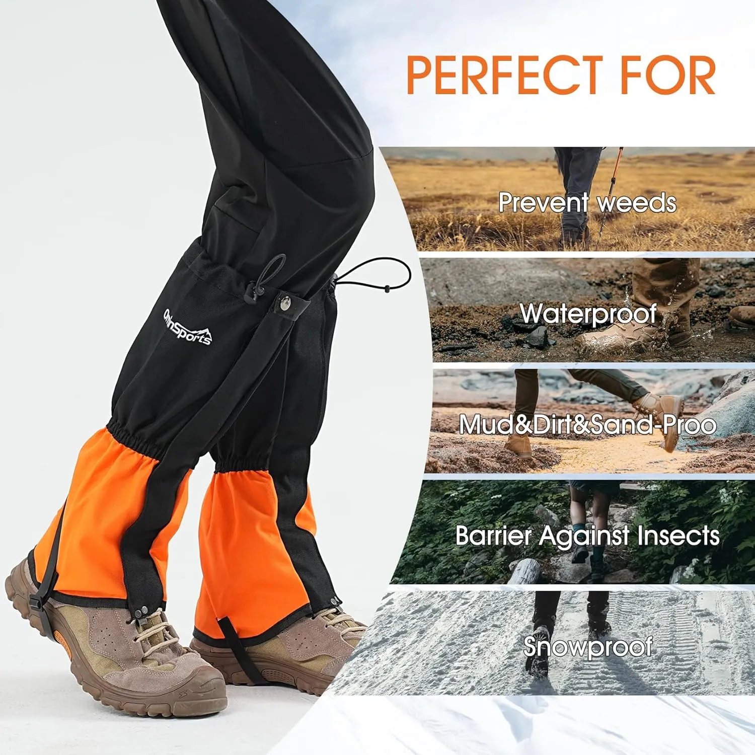 likloks Waterproof Hiking Gaiters for Men & Women - Lightweight & Breathable Adjustable Leg Gaiters for Hiking Boots, Snow, Trail, Trekking, Hunting, Climbing