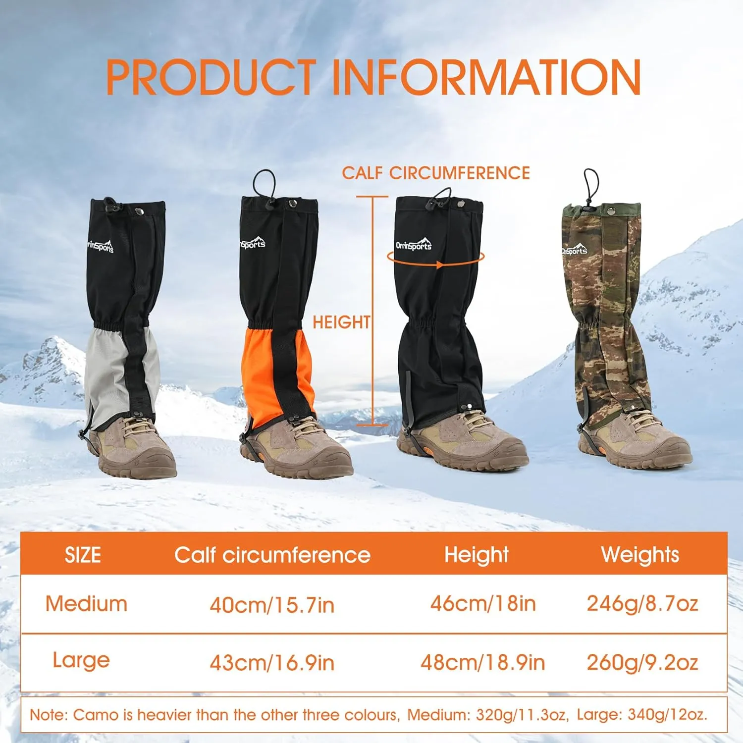 likloks Waterproof Hiking Gaiters for Men & Women - Lightweight & Breathable Adjustable Leg Gaiters for Hiking Boots, Snow, Trail, Trekking, Hunting, Climbing