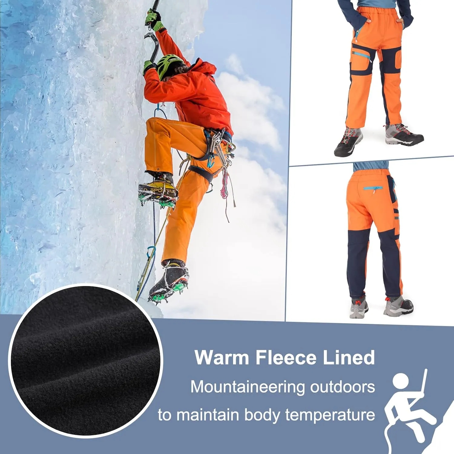 linlon Kids Boy's Snow Waterproof Pants Youth Fleece Lind Hiking Softshell Warm Insulated Trousers