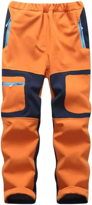 linlon Kids Boy's Snow Waterproof Pants Youth Fleece Lind Hiking Softshell Warm Insulated Trousers