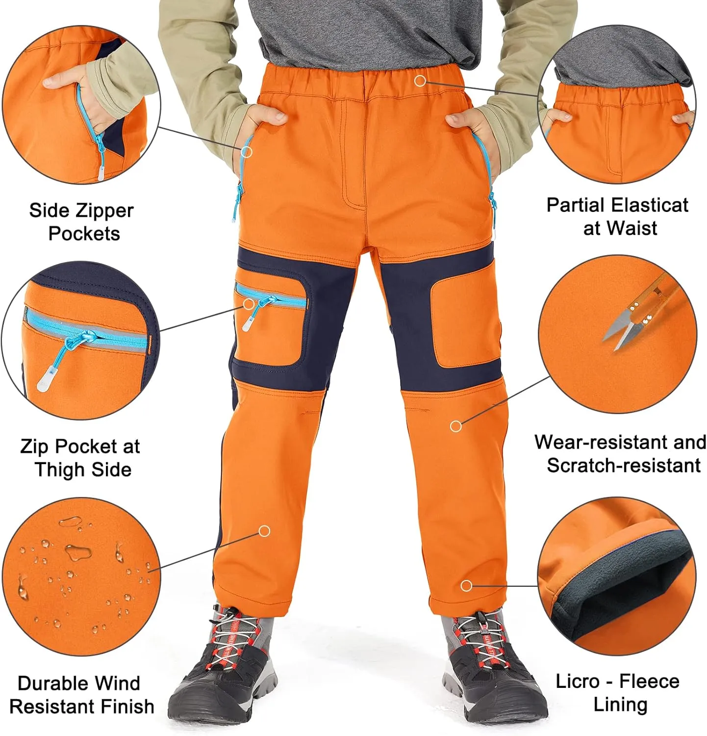 linlon Kids Boy's Snow Waterproof Pants Youth Fleece Lind Hiking Softshell Warm Insulated Trousers